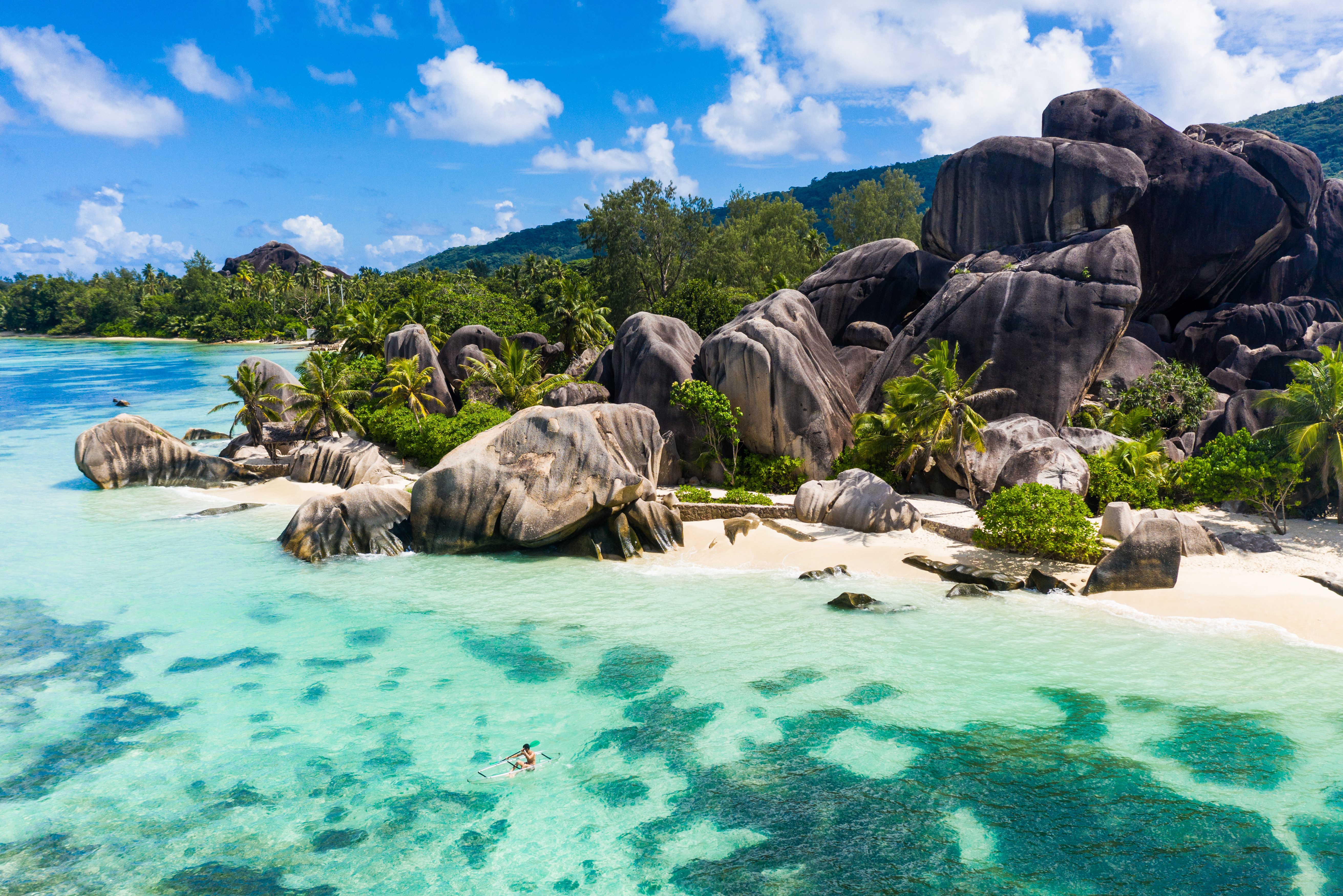 Strand Anse Source d'Argent op La Digue in de Seychellen