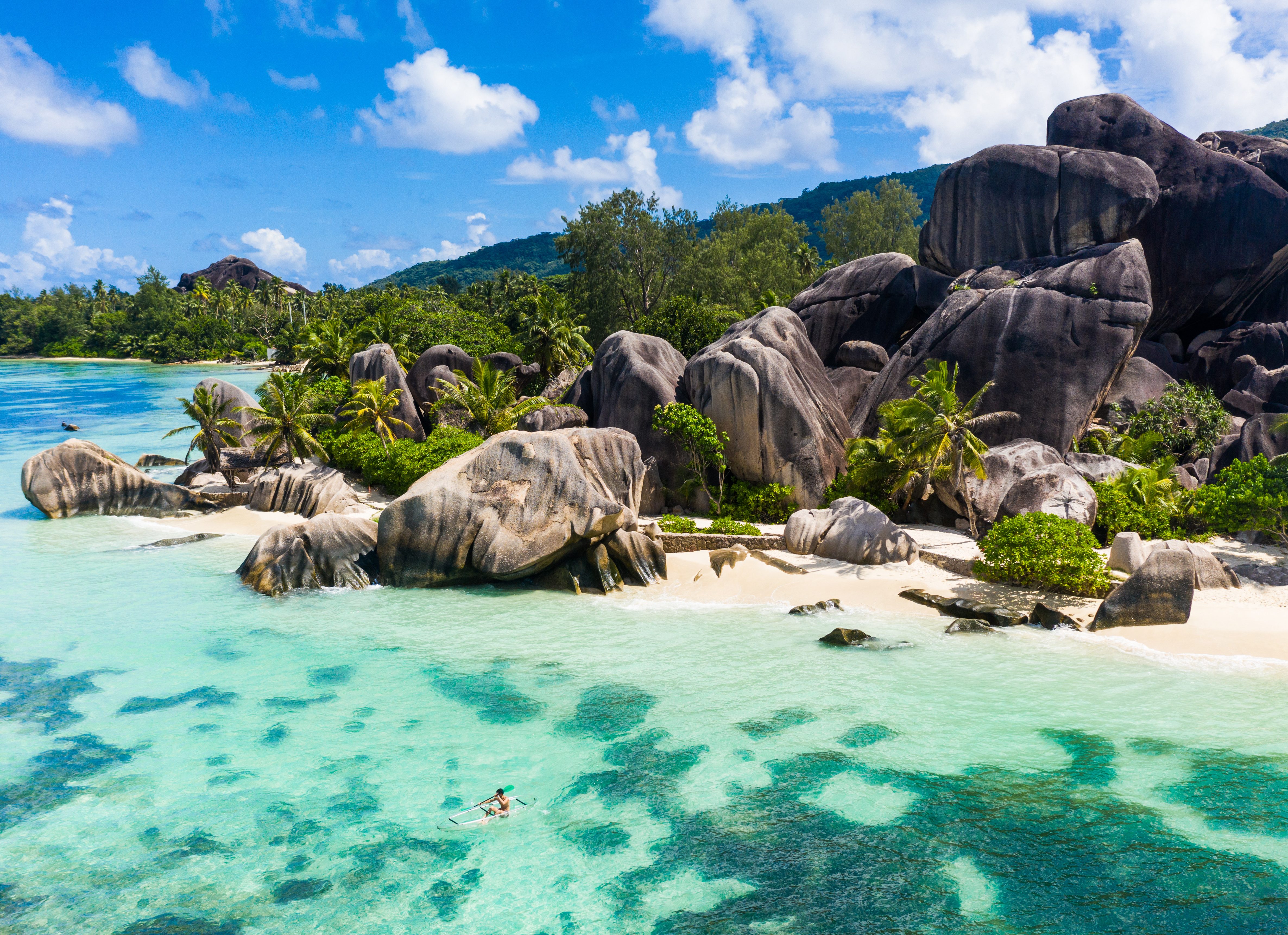 Strand van Anse Source d'Argent op La Digue in de Seychellen