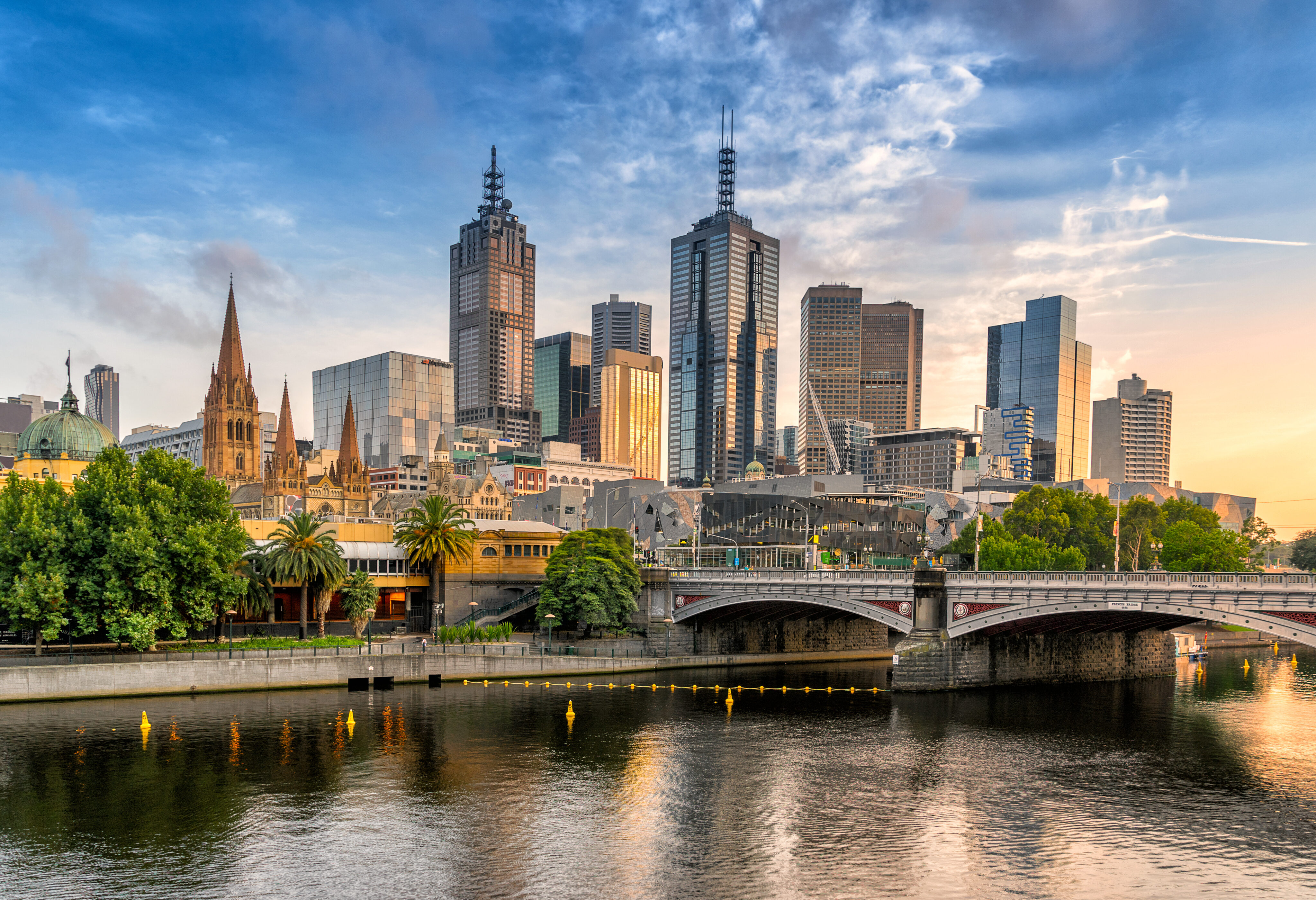 De skyline van Melbourne in Australie