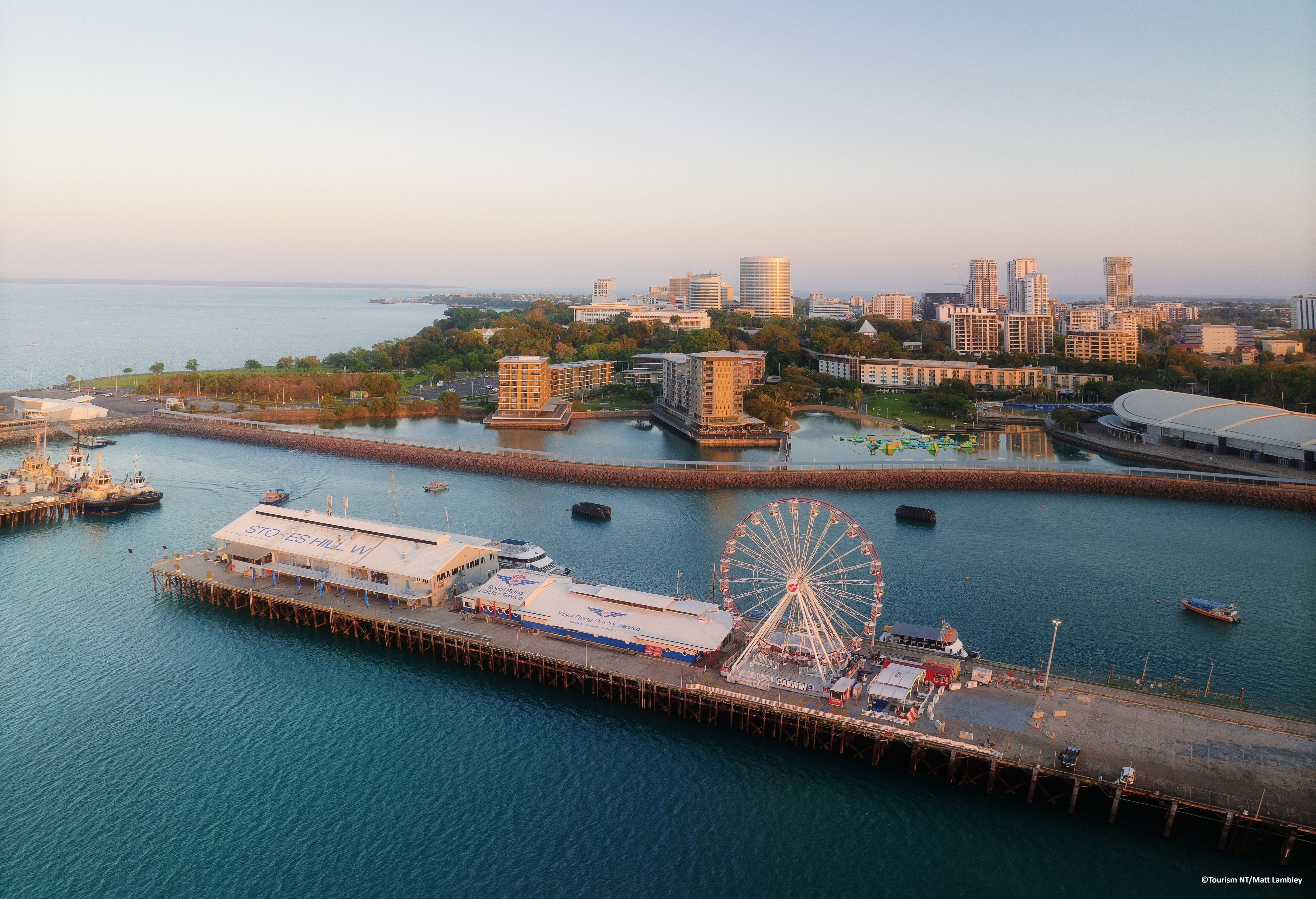 Het centrum en waterfront in Darwin in Australie