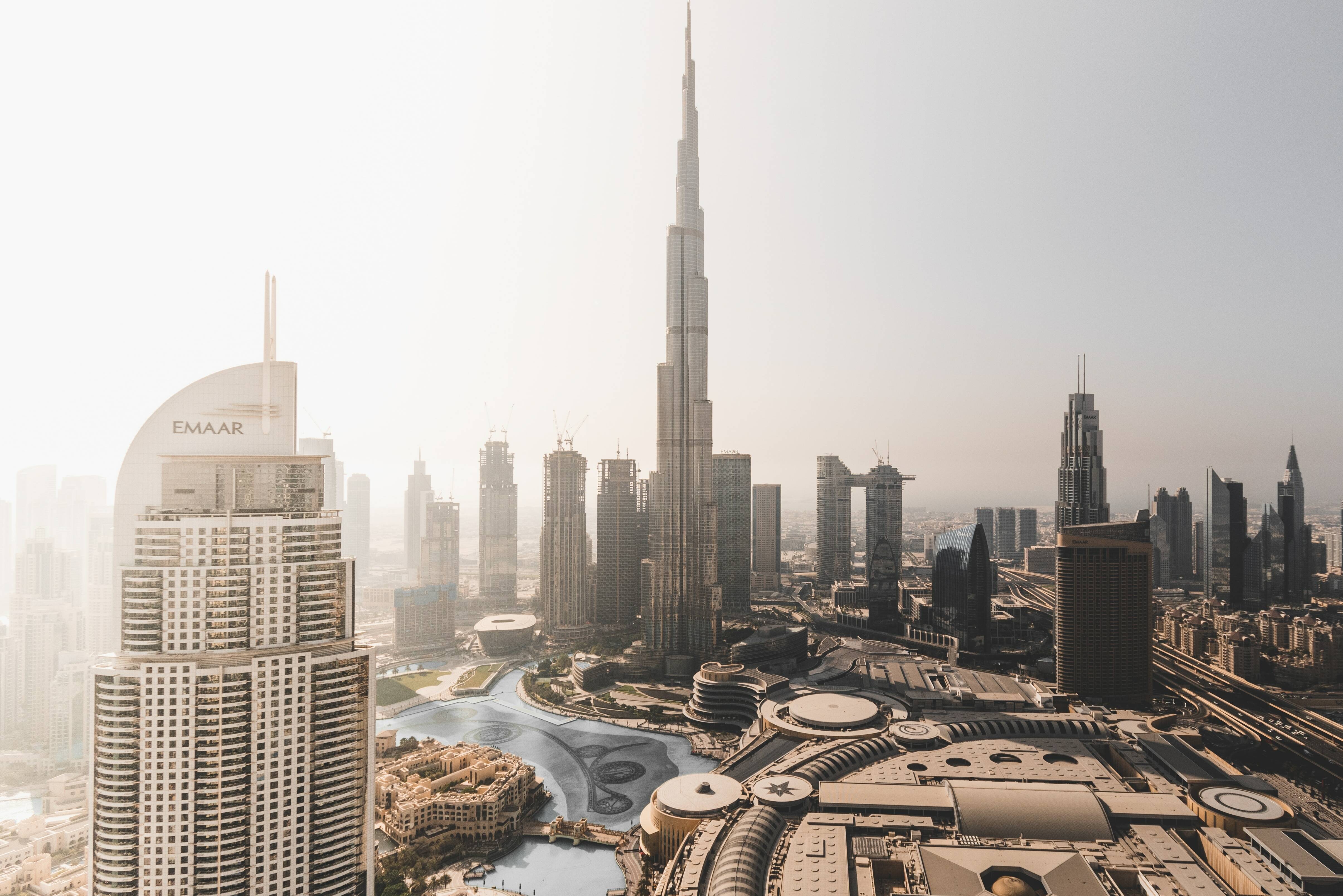 Emiraten Dubai Skyline vanuit de lucht