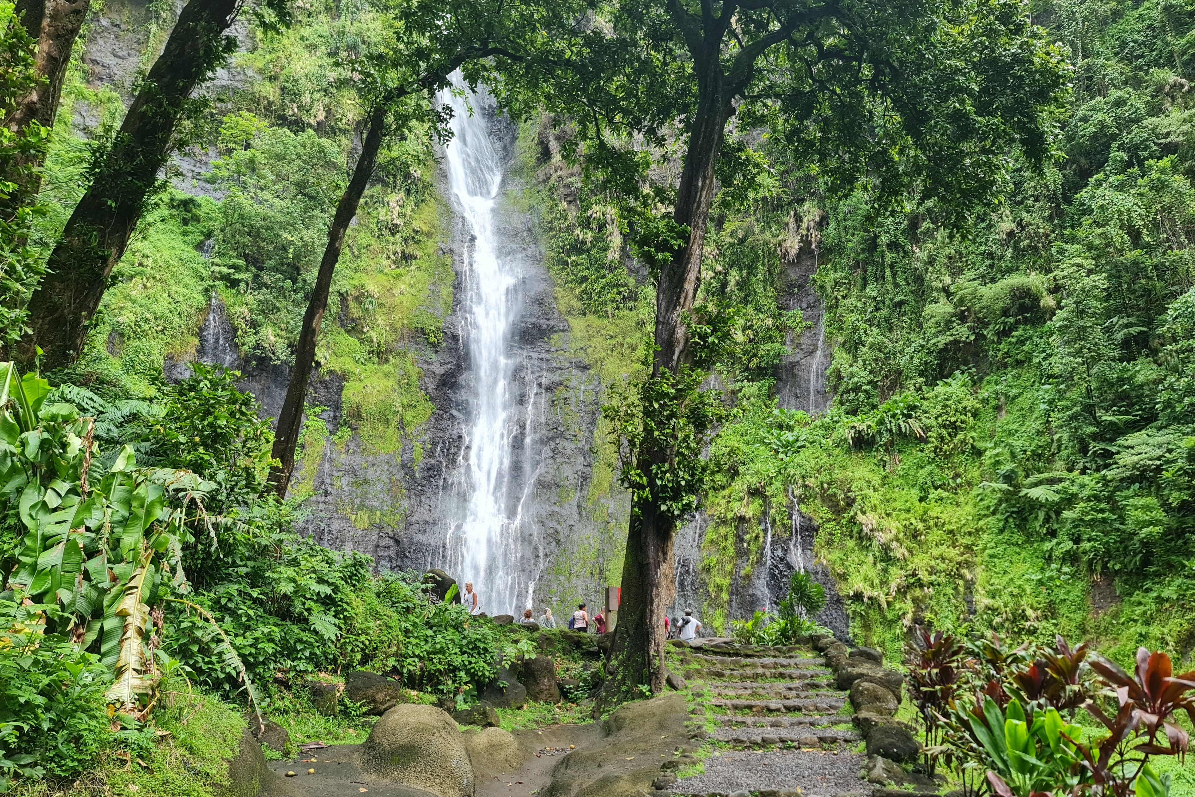 Faarumai watervallen op Tahiti in Frans-Polynesie