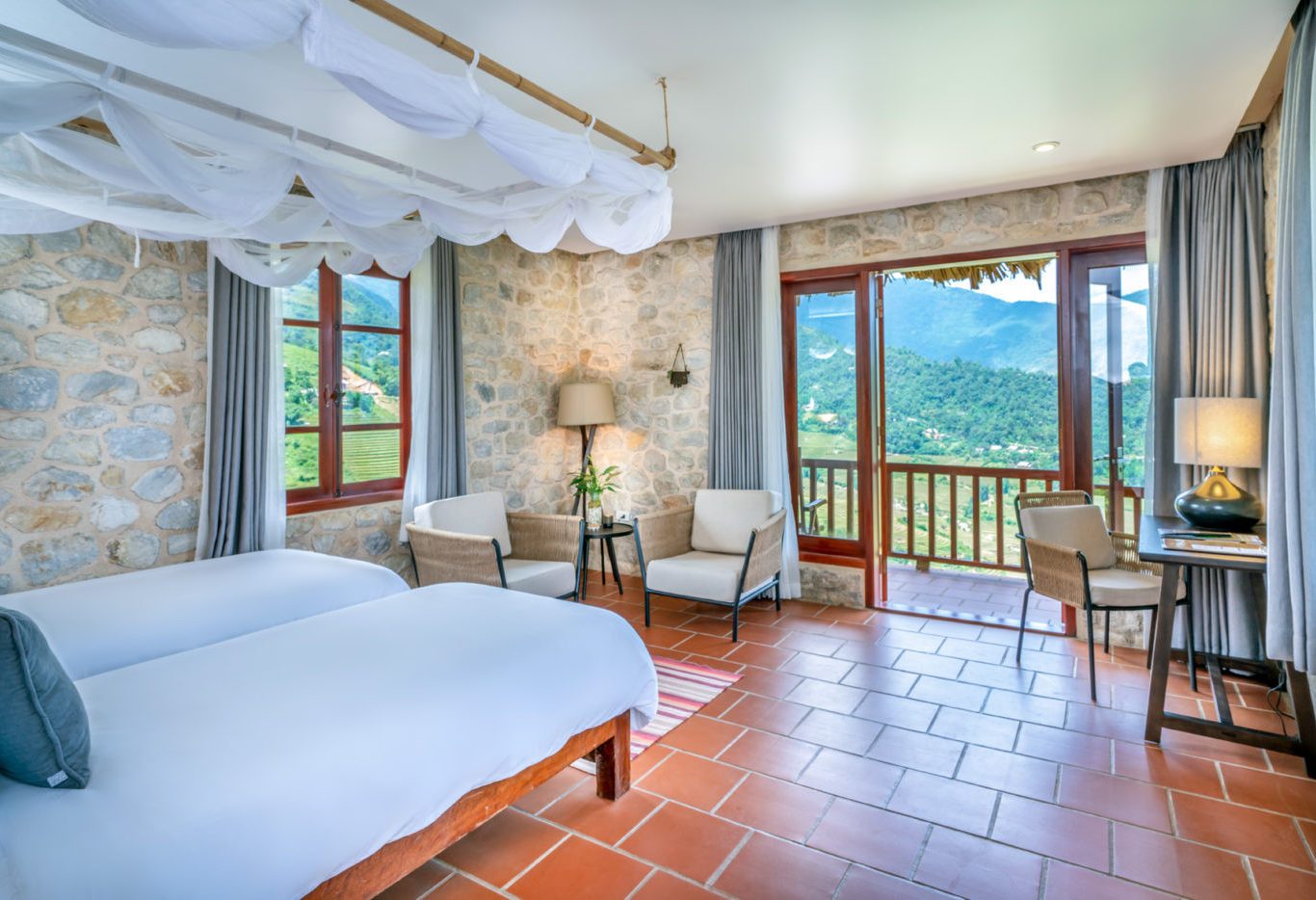 Premium Executive Bungalow in Topas Ecolodge bovenop een heuvel in regio Sapa in Vietnam