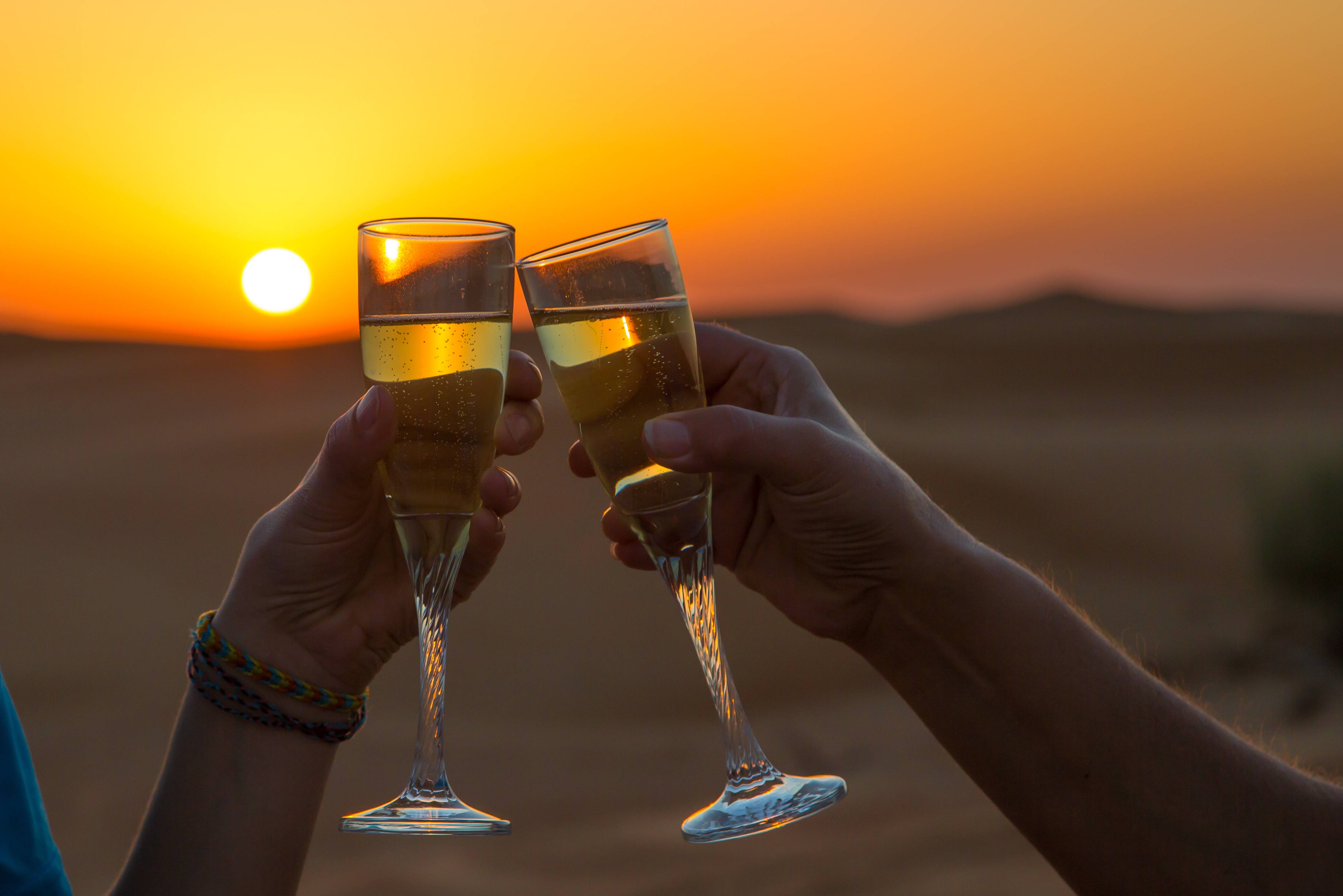 Champagne na Ballonvaart in Sossusvlei in Namibië