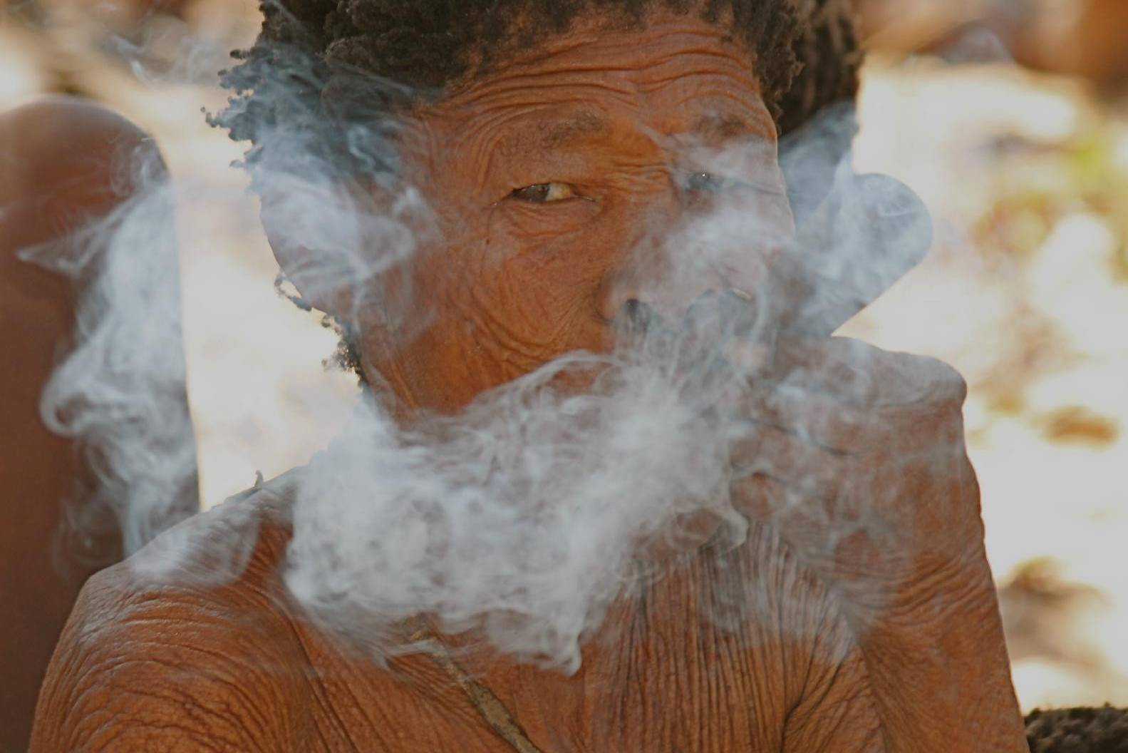 Bosjesmannen-San dorp in Namibië