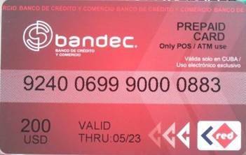 Voorbeeld van een MLC debet card in Cuba