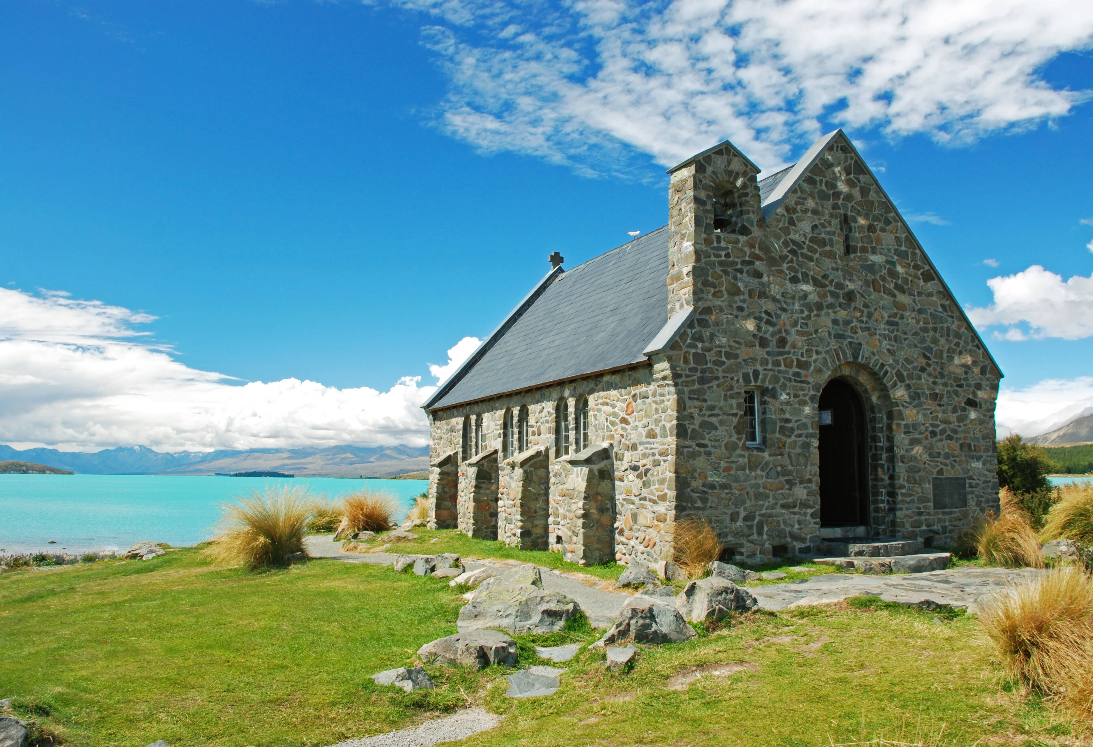 Church of the good shepard aan Lake Tekapo in Nieuw-Zeeland